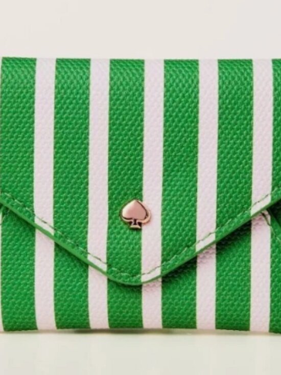 kate spade Handbags - Like New Kate Spade Green White Stripe Mini Envelope Card Holder